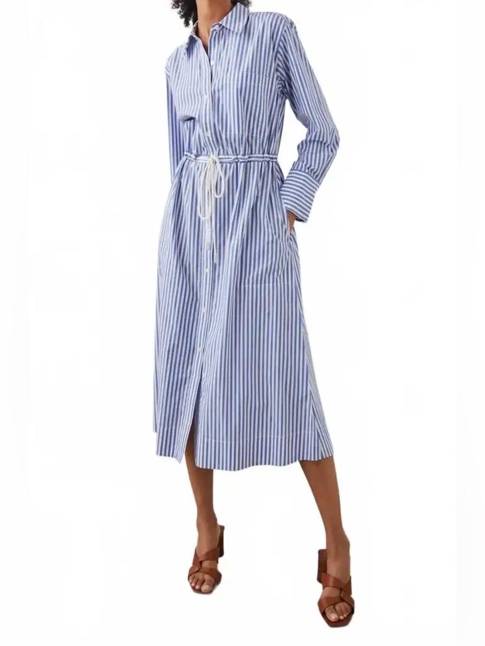 Rails Blue and White Striped Long-Sleeve Shirt Dress